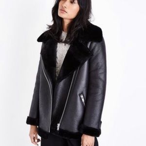 Black Faux Shearling/Leather Moto Jacket